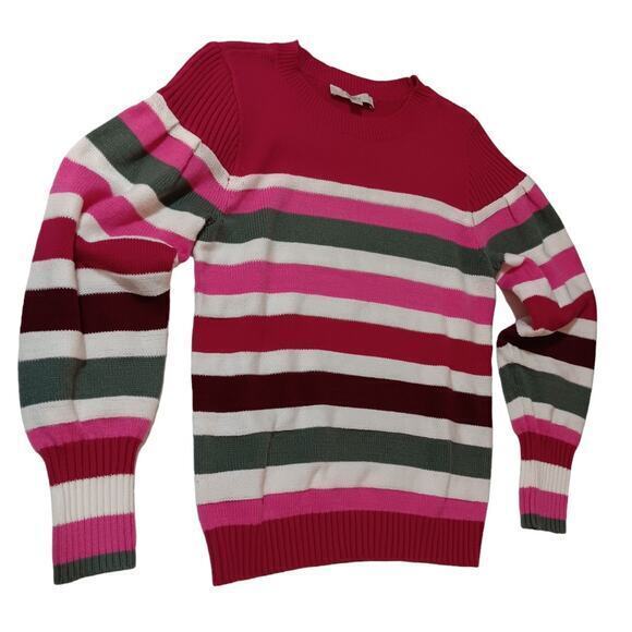 LOFT Pullover Sweater Top Size MediumP Cotton Blend Colorful Stripes - Picture 3 of 9